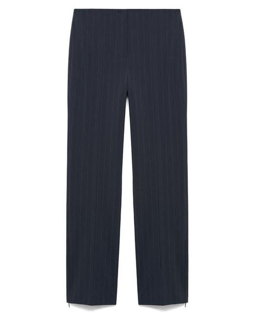 Mango Blue Chalk Stripe Straight Leg Trousers