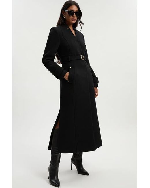 Karen Millen Black Wool Notch Neck Belted Maxi Coat