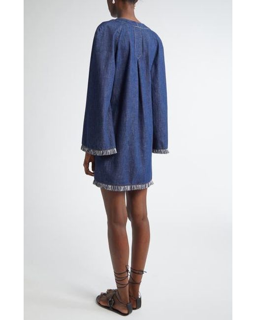 Zimmermann Blue Rhiannon Long Sleeve Fringe Trim Denim Minidress