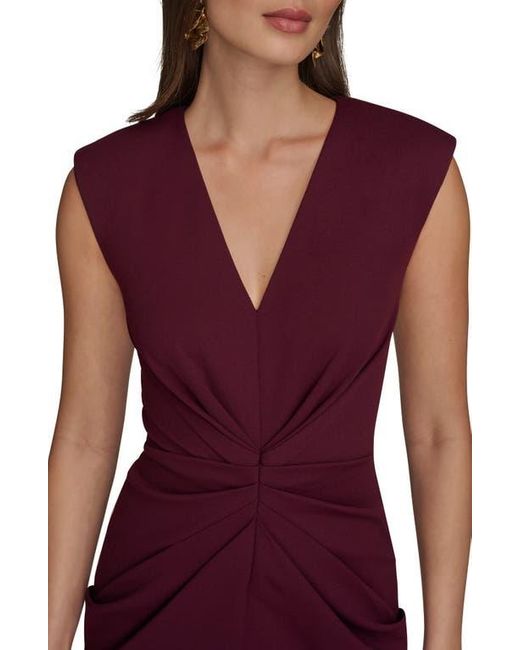 Donna Karan Red Center Ruched Crepe Sheath Dress