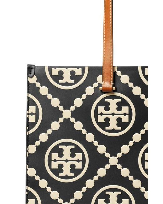 Tory Burch Black T Monogram Embossed Leather Tote