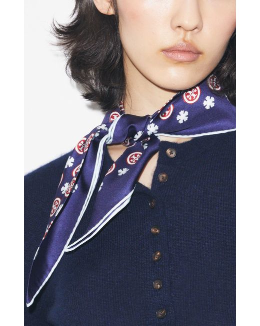 Tory Burch Blue Silk Triangle Scarf