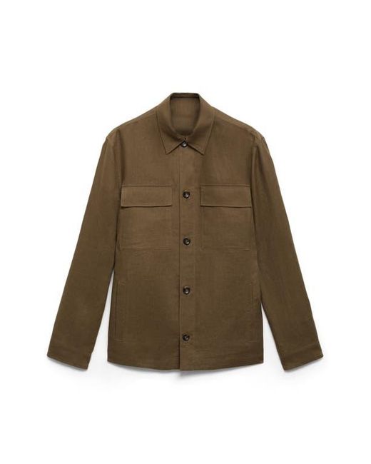 Mango Brown Linen Overshirt With Pockets for men