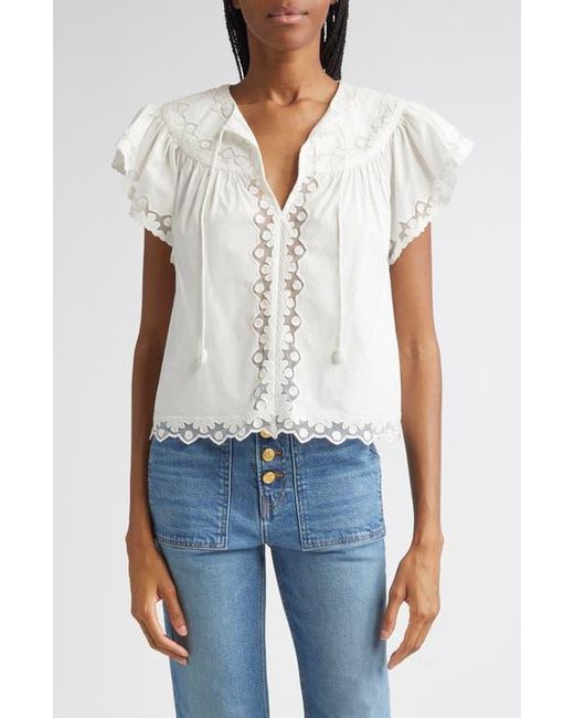 Ulla Johnson Blue Effie Flutter Sleeve Cotton Top