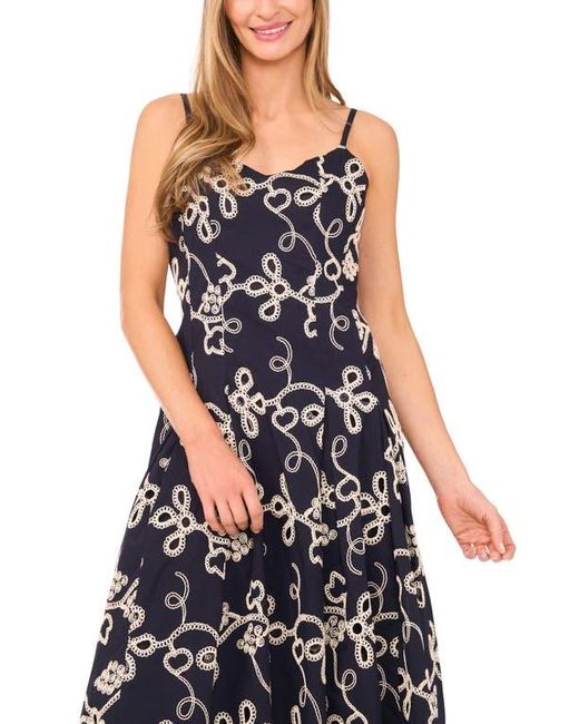 Cece Multicolor Embroidered Godet Pleat Cotton A-Line Dress
