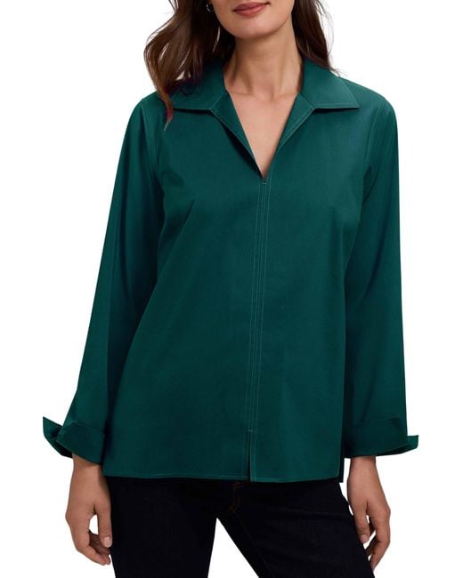 Foxcroft Green Agnes Split Cuff Popover Blouse