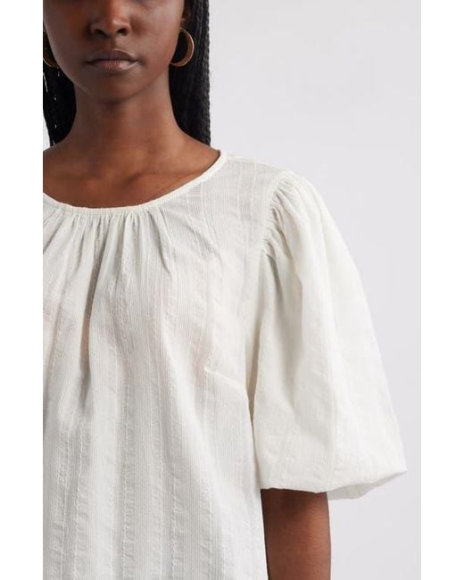 Treasure & Bond White Bubble Sleeve Cotton Dobby Top