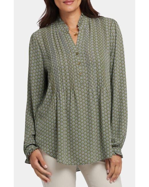 NYDJ Green Pleated Yoke Long Sleeve Peasant Blouse