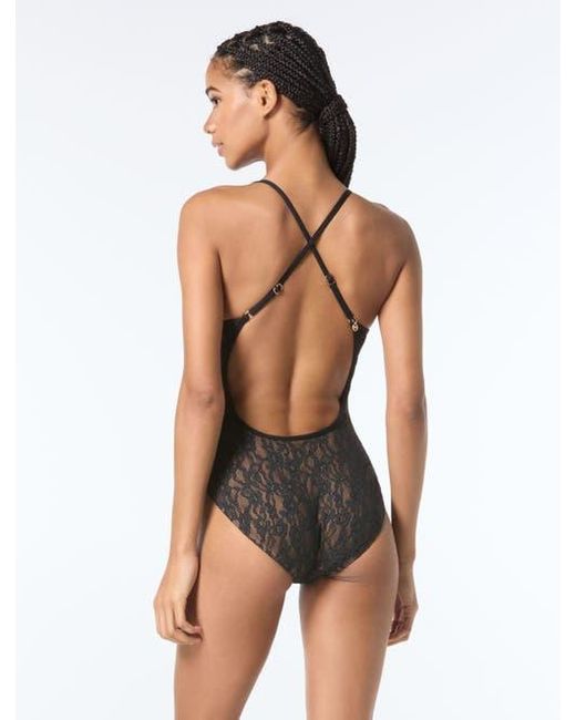 MICHAEL Michael Kors Black Lace Up Cross Back One Piece