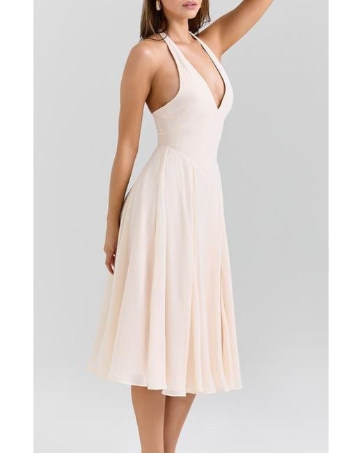 House Of Cb Natural Solada Halter Georgette Midi Dress