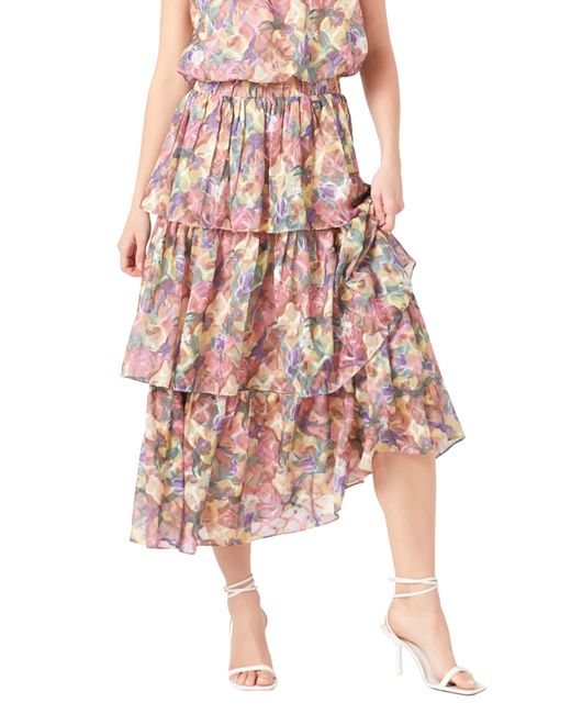 Endless Rose Pink Floral Tiered Maxi Skirt