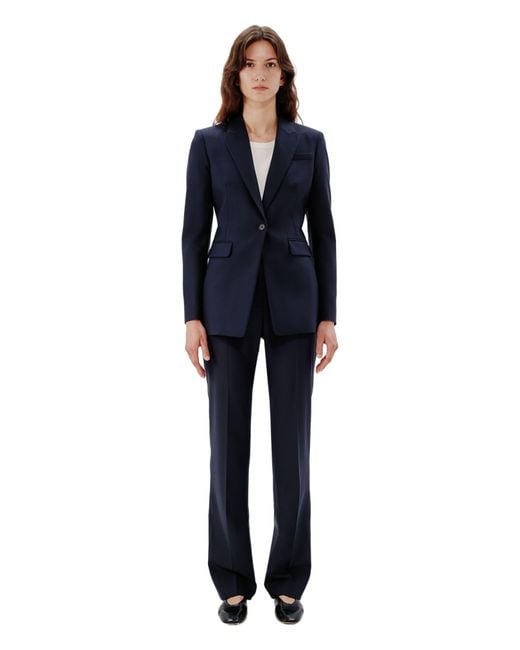 Another Tomorrow Blue Merino Wool Single-Button Blazer