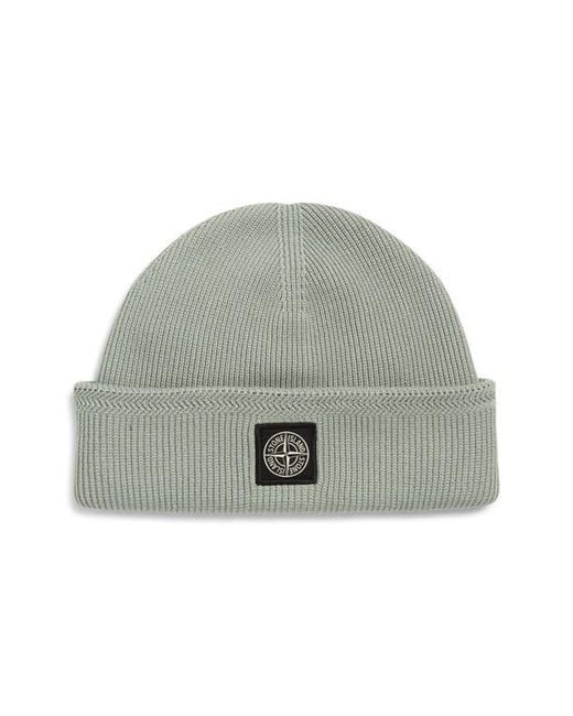 Stone Island Green Compass Logo Patch Rib Beanie for men