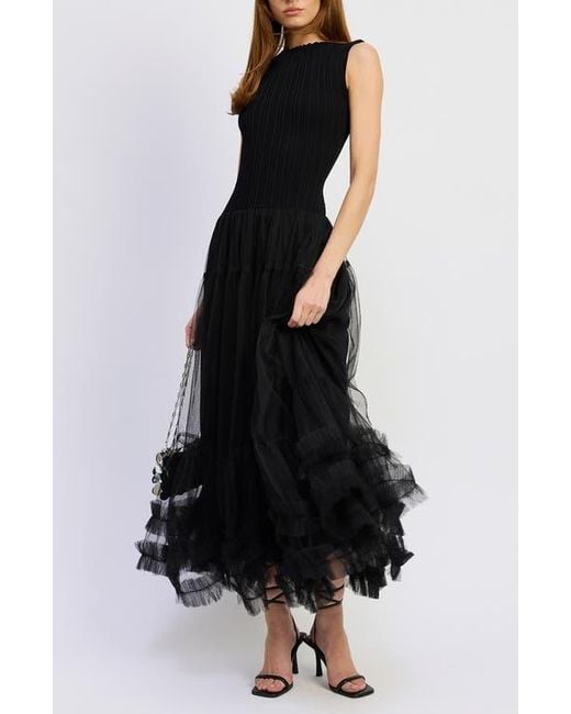 En Saison Women's Black Darcy Mixed Media Tulle Gown