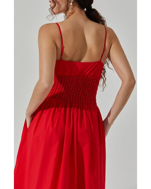 Astr Red Popcorn Waist Cotton Midi Dress