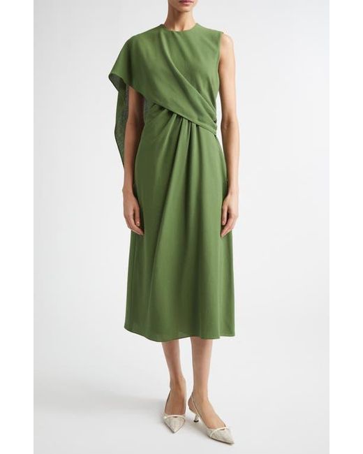 Emilia Wickstead Tidus Draped Wool Crepe Midi Dress in Green | Lyst