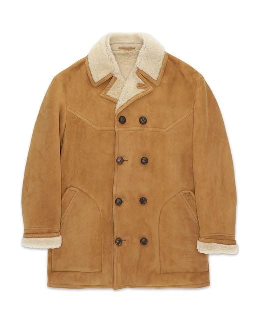 Fortela Brown Shearling Double Breasted Jacket for men