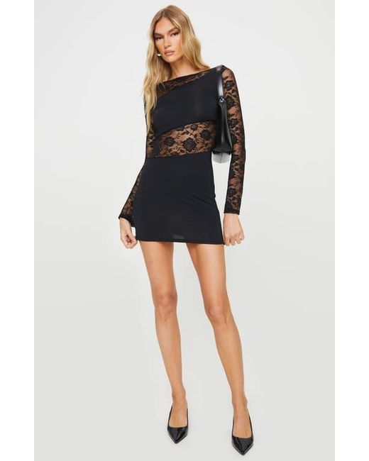 Princess Polly Black Covington Lace Panel Long Sleeve Minidress