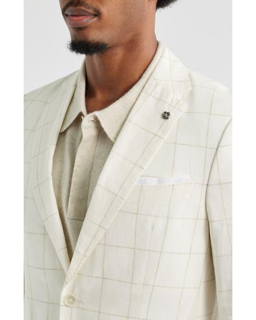 Boss White Hutson Slim Fit Windowpane Check Linen Blend Sport Coat for men