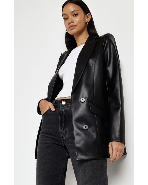 River Island Black Double Breasted Faux Leather Blazer
