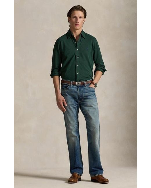 Polo Ralph Lauren Green Featherweight Stretch Cotton Piqué Button-Down Shirt for men