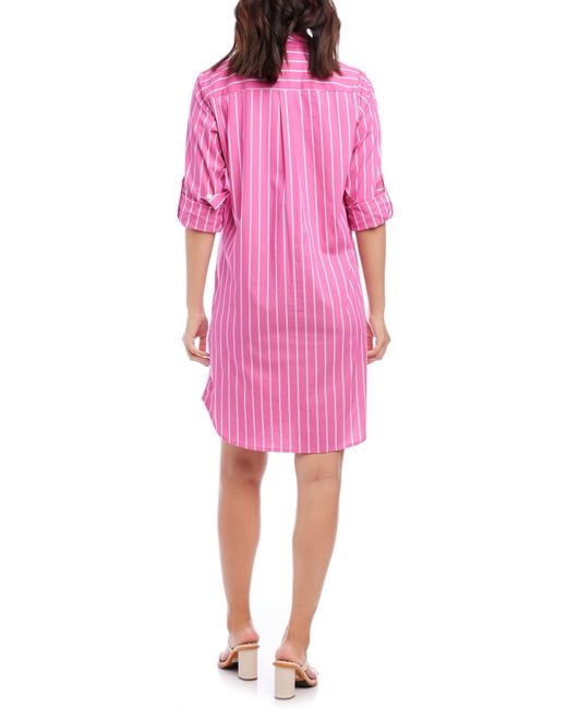 Karen Kane Pink Stripe Long Sleeve Cotton Blend Shirtdress