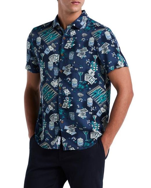 Original Penguin Blue Poker Table Print Short Sleeve Button-Up Shirt for men