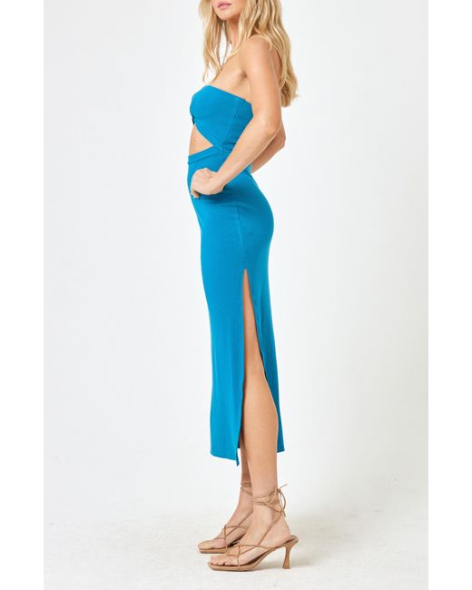 L*Space Blue Kierra Cutout Strapless Rib Cover-up Dress