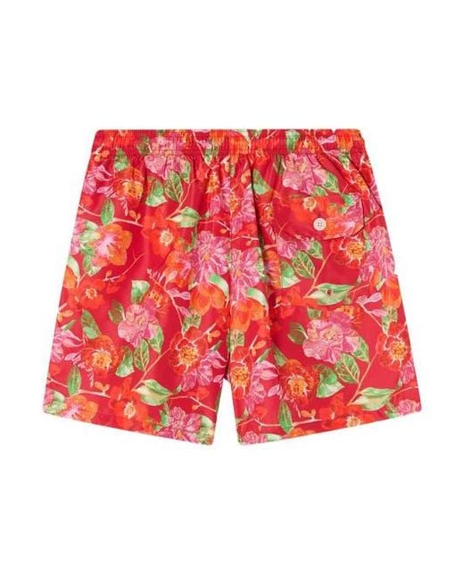 Robert Talbott Red Connery Drawstring Swim Trunk for men