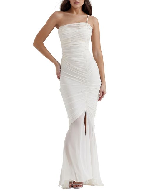 House Of Cb White Pearla Ruched Georgette Cocktail Dress