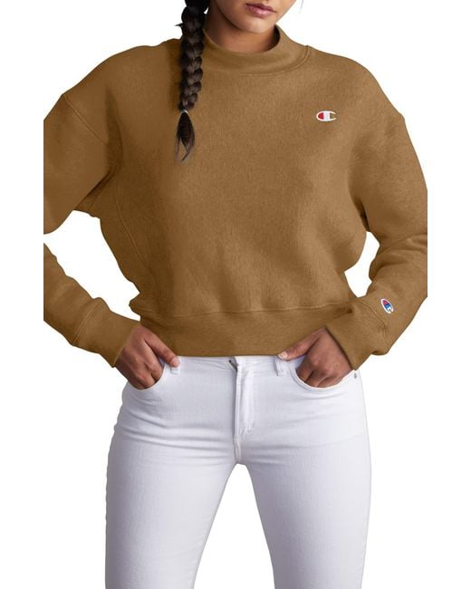 Download Champion Fleece Mock Neck Reverse Panel Crop Sweatshirt in ...