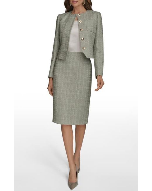 Donna Karan Gray Button Front Tweed Jacket