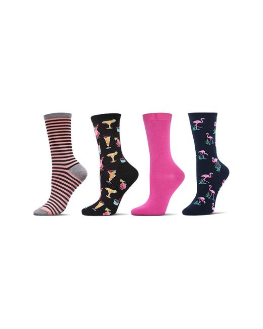 Memoi Multicolor Novelty Assorted 4-pack Crew Socks