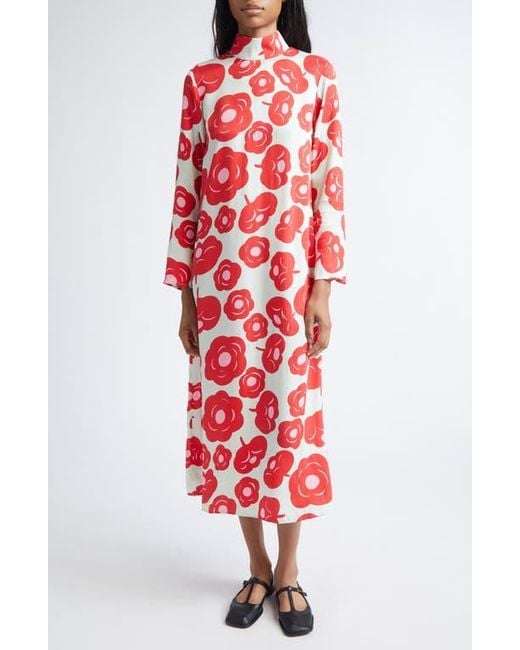 Marimekko Aikakausi Long Sleeve Midi Shift Dress in Red | Lyst