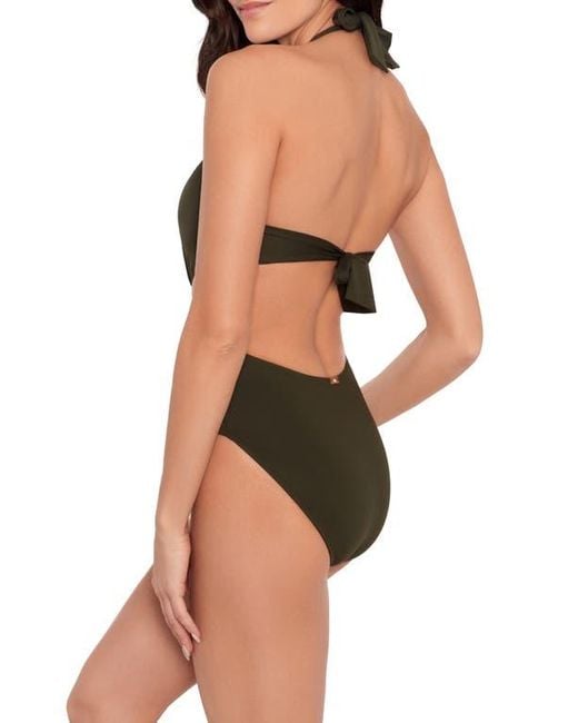 Ralph Lauren Green Cutout Twist One-Piece Halter Swimsuit