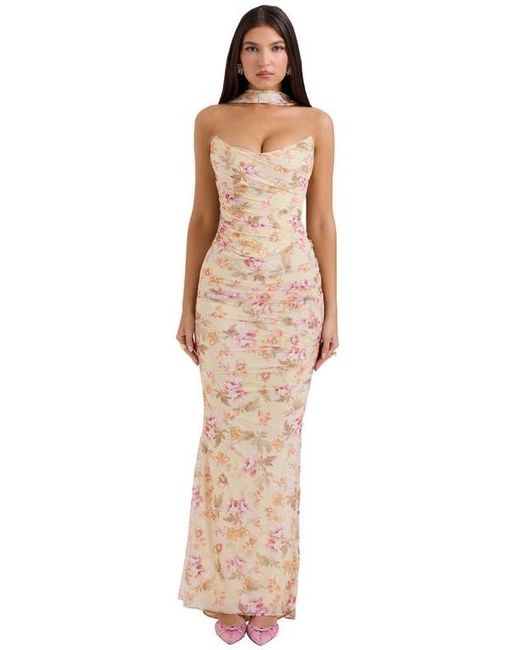 House Of Cb Natural Hallie Corset Mesh Halter Top