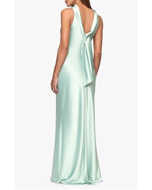green emerald velvet dress Mackenzie Satin Back Sash Floor Length Dress