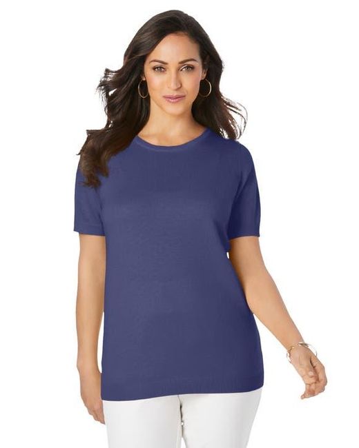 Jessica London Blue Fine Gauge Crewneck Shell