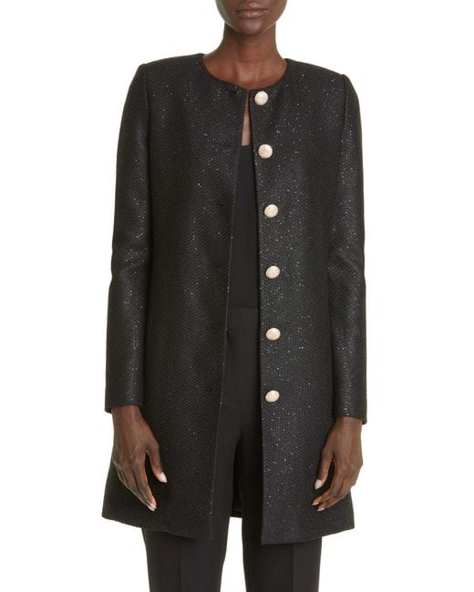 St. John Black Sequin Knit Three Quarter Jacket