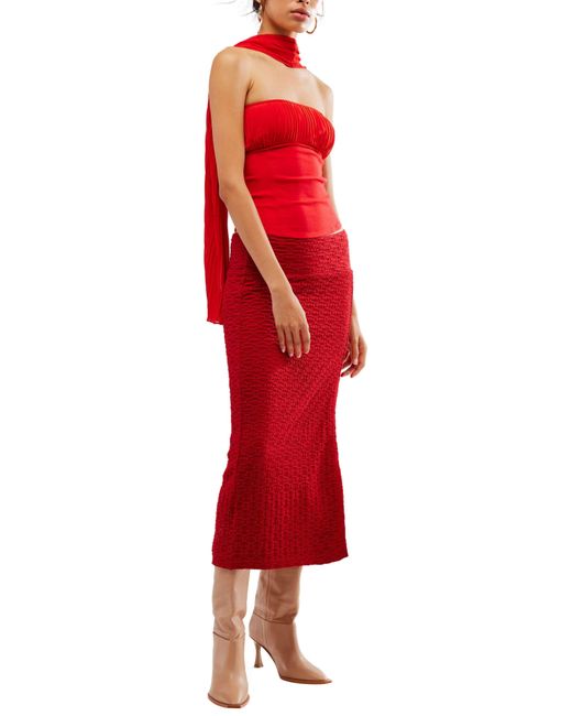 Free People Red Valentina Jacquard Midi Skirt