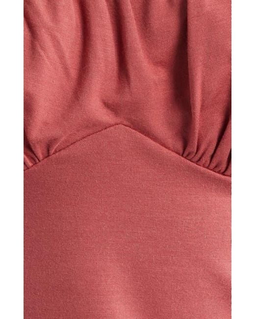 Reformation Red Effie Ruched Detail Long Sleeve Knit Top