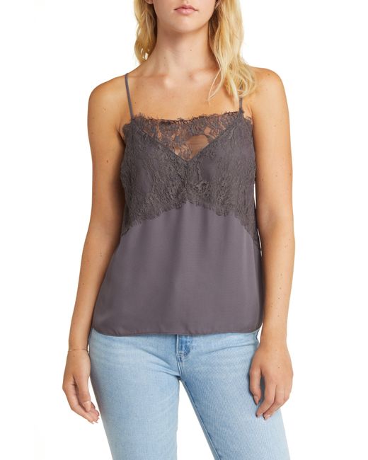 All In Favor Purple Lace Trim Satin Camisole In At Nordstrom, Size X-small
