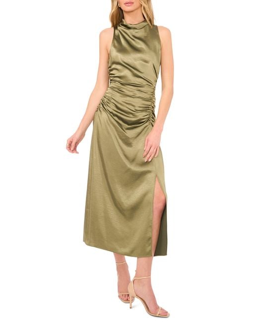 Parker Green The Ayla Ruched Satin Midi Dress