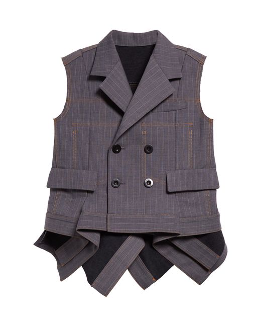 Sacai Black Pinstripe Double Breasted Vest