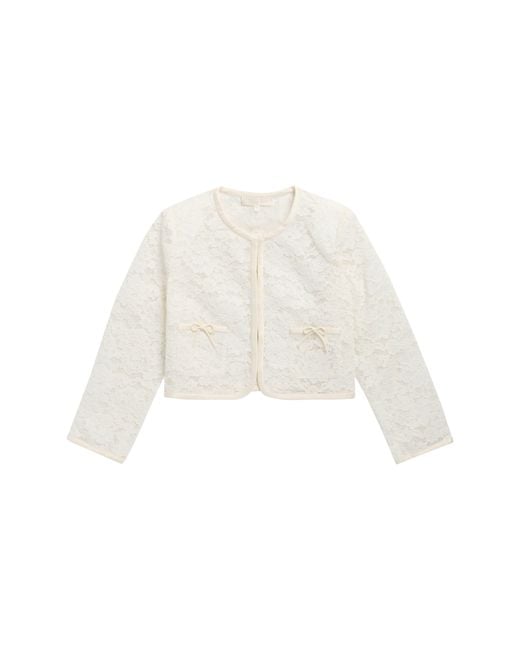 LoveShackFancy White Kids' Mini Junetta Lace Crop Jacket