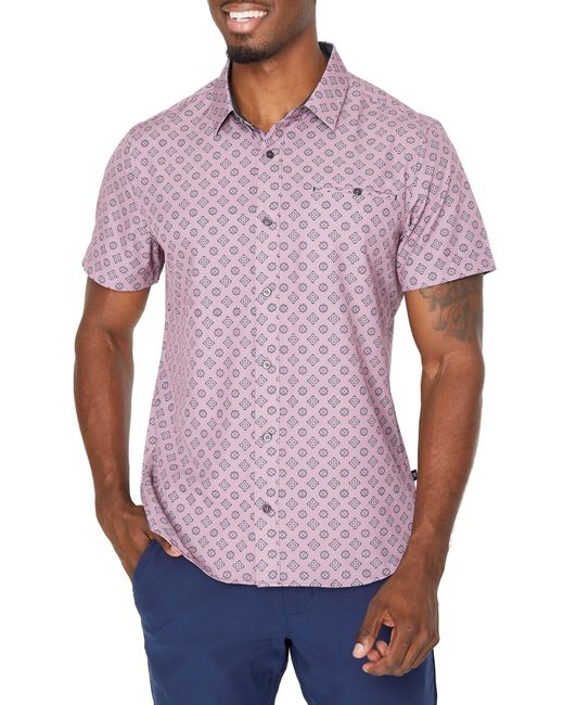 7 Diamonds Purple Kalahari Foulard Print Short Sleeve Stretch Button-up Shirt for men