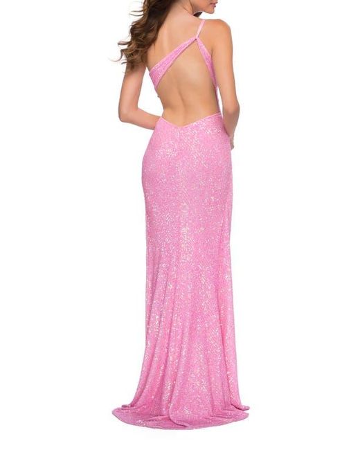 La Femme Pink One Shoulder Sequin Dress With Open Back