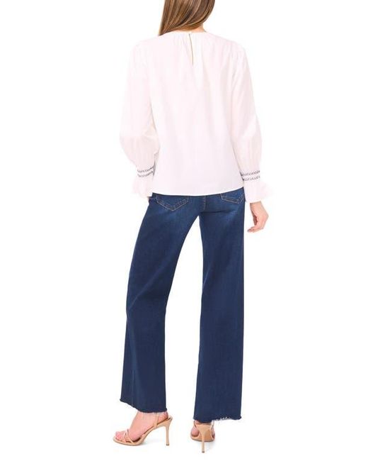 Halogen® Blue Contrast Smocked Cuff Top
