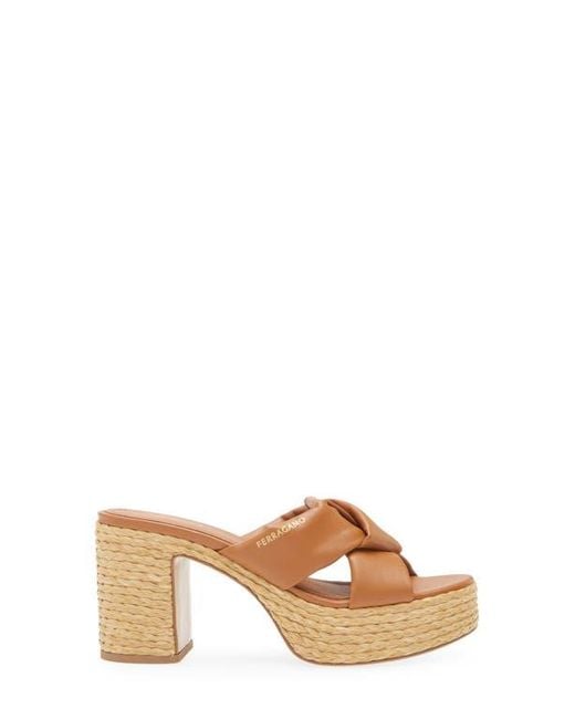 Ferragamo Brown Douglas Platform Slide Sandal