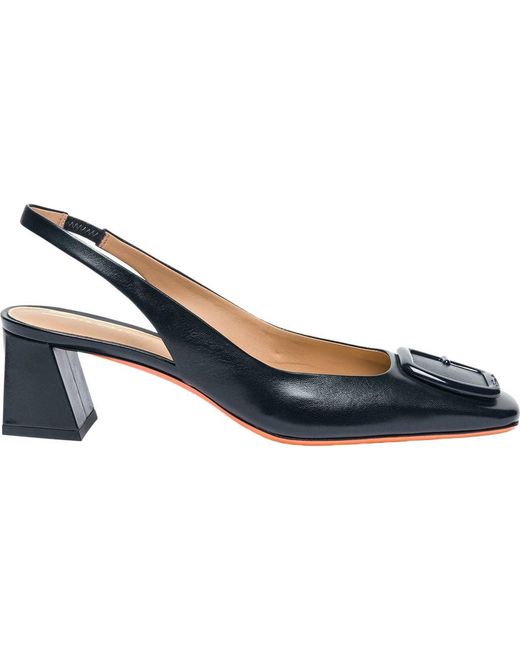Santoni Blue Mid-Heel Slingback
